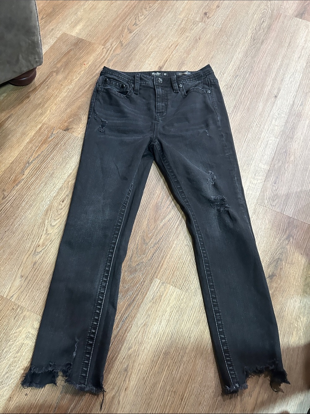 Miss Me Black Distressed Frayed-Hem Jeans